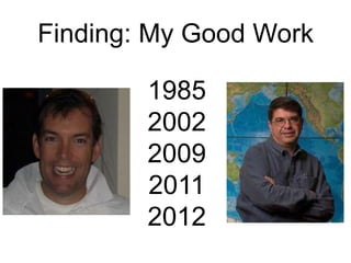 Finding: My Good Work

        1985
        2002
        2009
        2011
        2012
 
