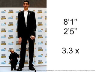 8’1’’
                                                                                             2’5’’

                                                                                          3.3 x

http://www.telegraph.co.uk/news/picturegalleries/howaboutthat/6988398/The-worlds-tallest-man-Sultan-Kosen-and-the-shortest-man-in-the-world-He-Pingping-meet.html
 