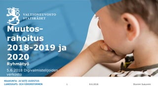 Etunimi Sukunimi
Muutos-
rahoitus
2018-2019 ja
2020
Ryhmätyö
5.6.2018 Digivalmistelijoiden
verkosto
8.6.20181
 