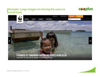 Example: Large images are forcing the users to 
scroll more 
Zooplus_redesign_project_13_11_2014 10 
 