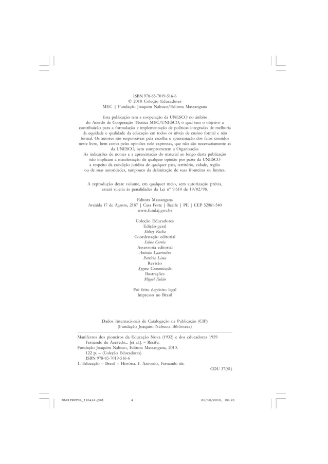 Manifestos dos pioneiros da Educação Nova