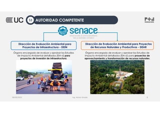 Dirección de Evaluación Ambiental para Proyectos
de Recursos Naturales y Productivos - DEAR
Dirección de Evaluación Ambiental para
Proyectos de Infraestructura - DEIN
Órgano encargado de evaluar y aprobar los Estudios de
Impacto Ambiental detallados (EIA-d) para proyectos de
aprovechamiento y transformación de recursos naturales.
Ing. Heiner Amado
08/09/2022 8
Órgano encargado de evaluar y aprobar los Estudios
de Impacto Ambiental detallados (EIA-d) para
proyectos de inversión de infraestructura.
AUTORIDAD COMPETENTE
S3
 
