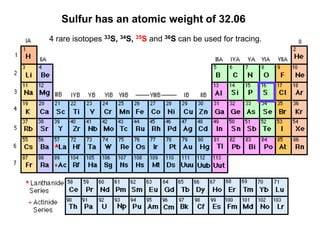 Sulfur has an atomic weight of 32.06
4 rare isotopes 33S, 34S, 35S and 36S can be used for tracing.
 