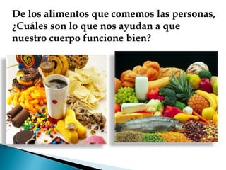 De los alimentos que comemos las personas,
¿Cuáles son lo que nos ayudan a que
nuestro cuerpo funcione bien?
 