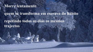 Morre lentamente 
quem se transforma em escravo do hábito 
repetindo todos os dias os mesmos 
trajectos 
 