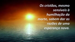 Os cristãos, mesmo 
sensíveis à 
humilhação da 
morte, sabem dar as 
razões de uma 
esperança nova. 
 
