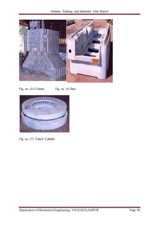 Summer Training and Industrial Visit Report
Department of Mechanical Engineering, VIT(EAST),JAIPUR Page 49
Fig. no. (5) Column Fig. no. (6) Bed
Fig. no. (7) Clutch Cylinder
 