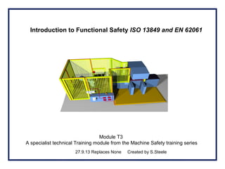 Introduction to Functional Safety ISO 13849 and EN 62061
Module T3
A specialist technical Training module from the Machine Safety training series
27.9.13 Replaces None Created by S.Steele
 