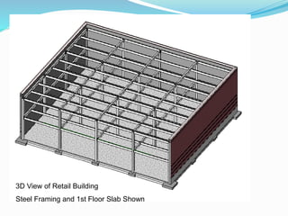 3D View of Retail Building
Steel Framing and 1st Floor Slab Shown
 
