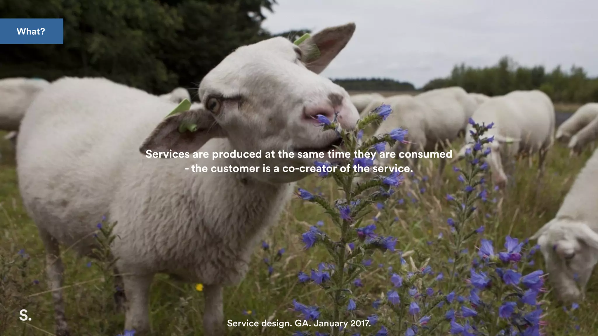 Services are produced at the same time they are consumed
- the customer is a co-creator of the service.
Service design. GA. January 2017.
What?
 