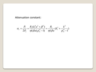 4 2 2 2
2
2 2
11 11
( )
( )
2 ( 1) 1
l s c s
c c
o
P R k a R k
k
P k a p k a p


   

   
  
Attenuation constant:
 