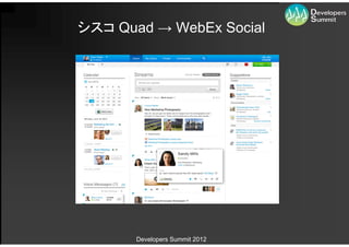 シスコ Quad → WebEx Social




       Developers Summit 2012
 