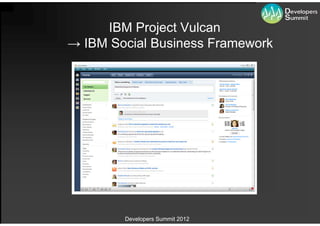 IBM Project Vulcan
→ IBM Social Business Framework




        Developers Summit 2012
 