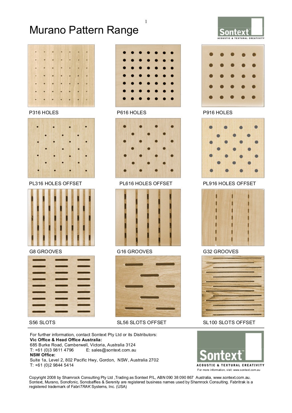 Murano ACoustic Wood Panel patterns
