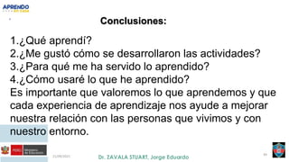 21/09/2021 49
Conclusiones:
1.¿Qué aprendí?
2.¿Me gustó cómo se desarrollaron las actividades?
3.¿Para qué me ha servido lo aprendido?
4.¿Cómo usaré lo que he aprendido?
Es importante que valoremos lo que aprendemos y que
cada experiencia de aprendizaje nos ayude a mejorar
nuestra relación con las personas que vivimos y con
nuestro entorno.
 