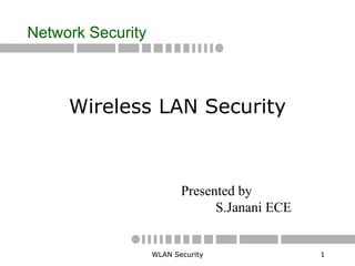 1
WLAN Security
Wireless LAN Security
Network Security
WLAN Security
Presented by
S.Janani ECE
 