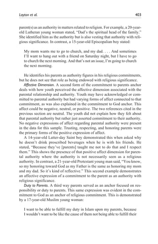 Layton et al.	 403
parent(s) as an authority in matters related to religion. For example, a 20-year-
old Lutheran young wo...