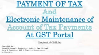 Chapter-X of CGST Act
Compiled By –
Surabhi Bansal | Exe cutive | I ndirect Tax Ve rtical
Asija & Associates LLP | Charte red Accountants
gst@asija.in
 