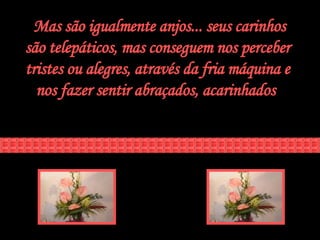 Mas são igualmente anjos... seus carinhos são telepáticos, mas conseguem nos perceber tristes ou alegres, através da fria máquina e nos fazer sentir abraçados, acarinhados  