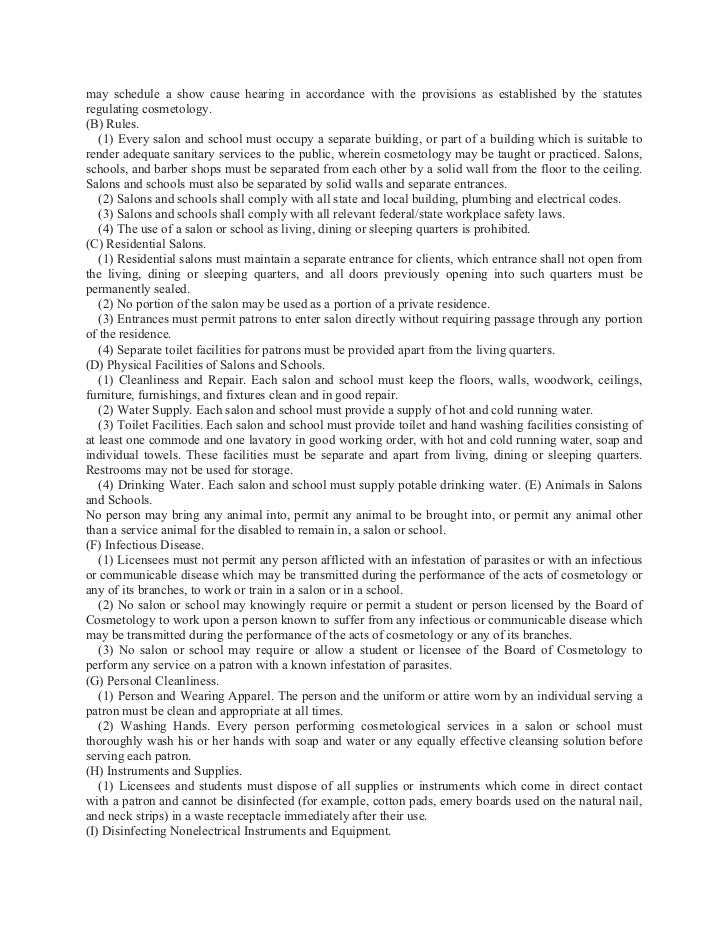 S.c. code of regulations chapter 35 board of cosmetology