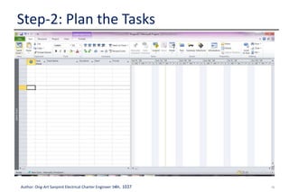 10Author: Ong-Art Sanpinit Electrical Charter Engineer วฟก. 1037
Step-2: Plan the Tasks
1. Enter Task Click View tab. In the Task View groups,
click Gantt Chart. In the Task Name fields,
enter tasks.
 