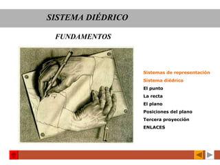 SISTEMA DIÉDRICO
Sistemas de representación
Sistema diédrico
El punto
La recta
El plano
Posiciones del plano
Tercera proye...