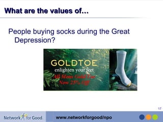 What are the values of… People buying socks during the Great Depression? 