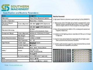 http：//www.smthelp.com
Model S-EF30000
Alignment Fixed Vision Alignment System
Number of Spindles 8 Spindles x 1 Gantry
Pl...