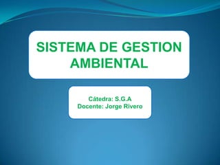 SISTEMA DE GESTION
    AMBIENTAL

        Cátedra: S.G.A
     Docente: Jorge Rivero
 