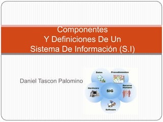 Componentes
       Y Definiciones De Un
   Sistema De Información (S.I)


Daniel Tascon Palomino
 