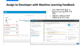 담당 개발자에게 할당 시
Machine Learning 예측 지표
전달
 개발자는 이를 참고하여
적절한 보완 조치 수행
Assign to Developer with Machine Learning Feedback
107/120
 