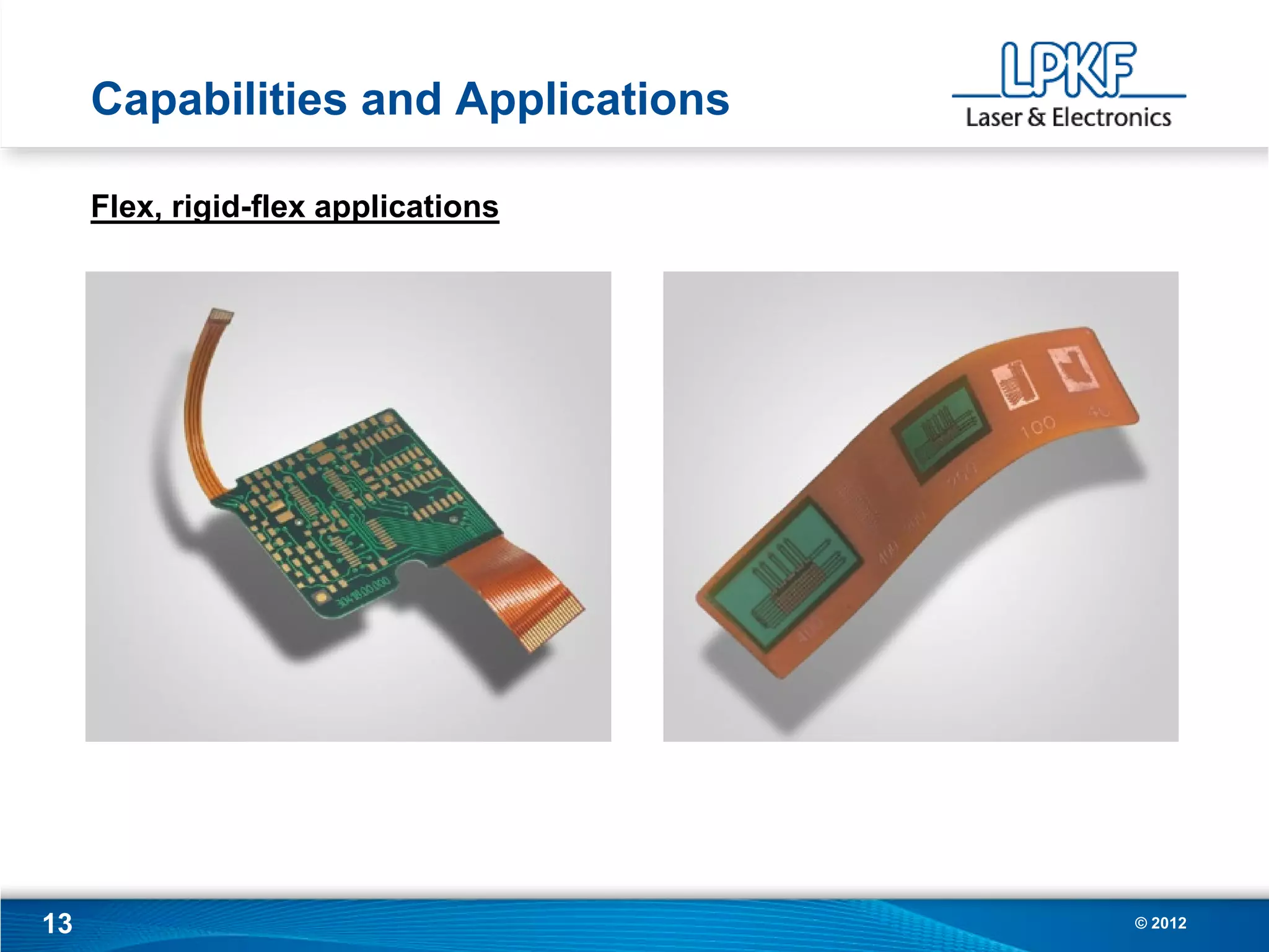 Capabilities and Applications

     Flex, rigid-flex applications




13                                   © 2012
 