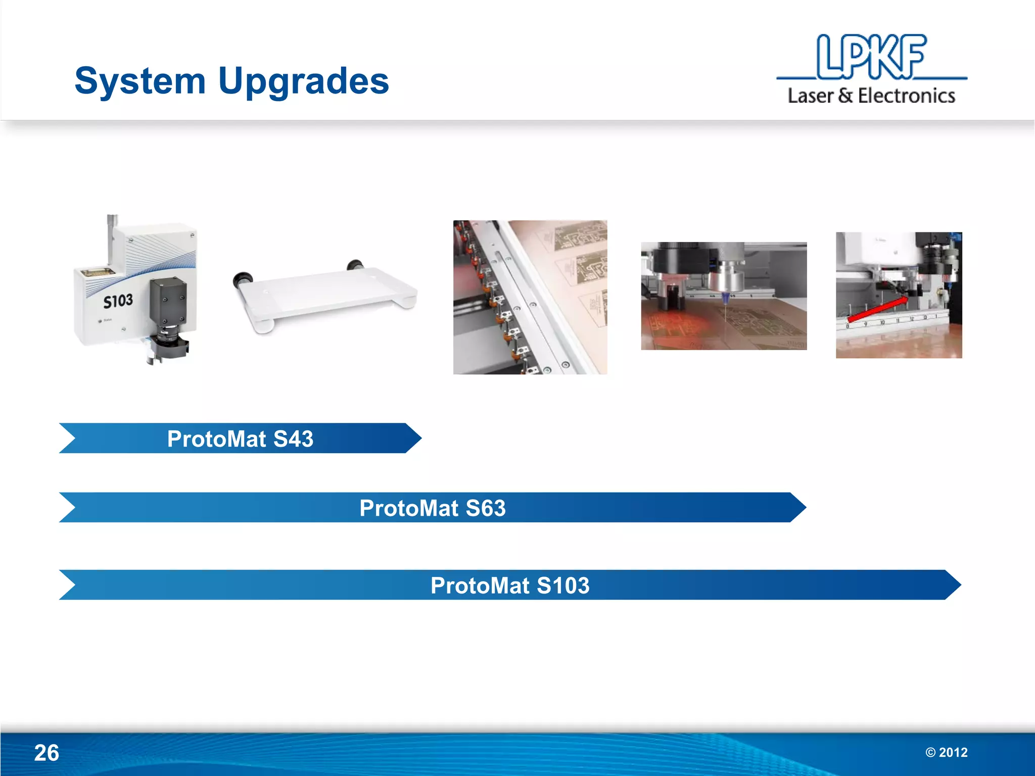 System Upgrades




         ProtoMat S43


                        ProtoMat S63


                             ProtoMat S103




26                                           © 2012
 
