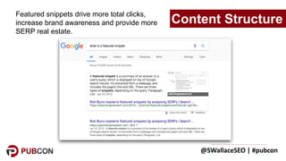 @SWallaceSEO	|	#pubcon
Featured snippets drive more total clicks,
increase brand awareness and provide more
SERP real esta...