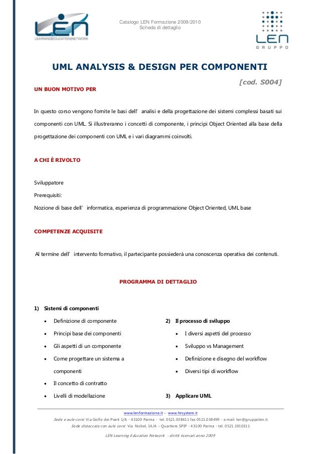 Uml Analysis Design Per Componenti Scheda Corso Len