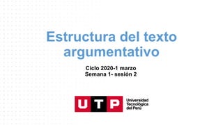 Ciclo 2020-1 marzo
Semana 1- sesión 2
Estructura del texto
argumentativo
 