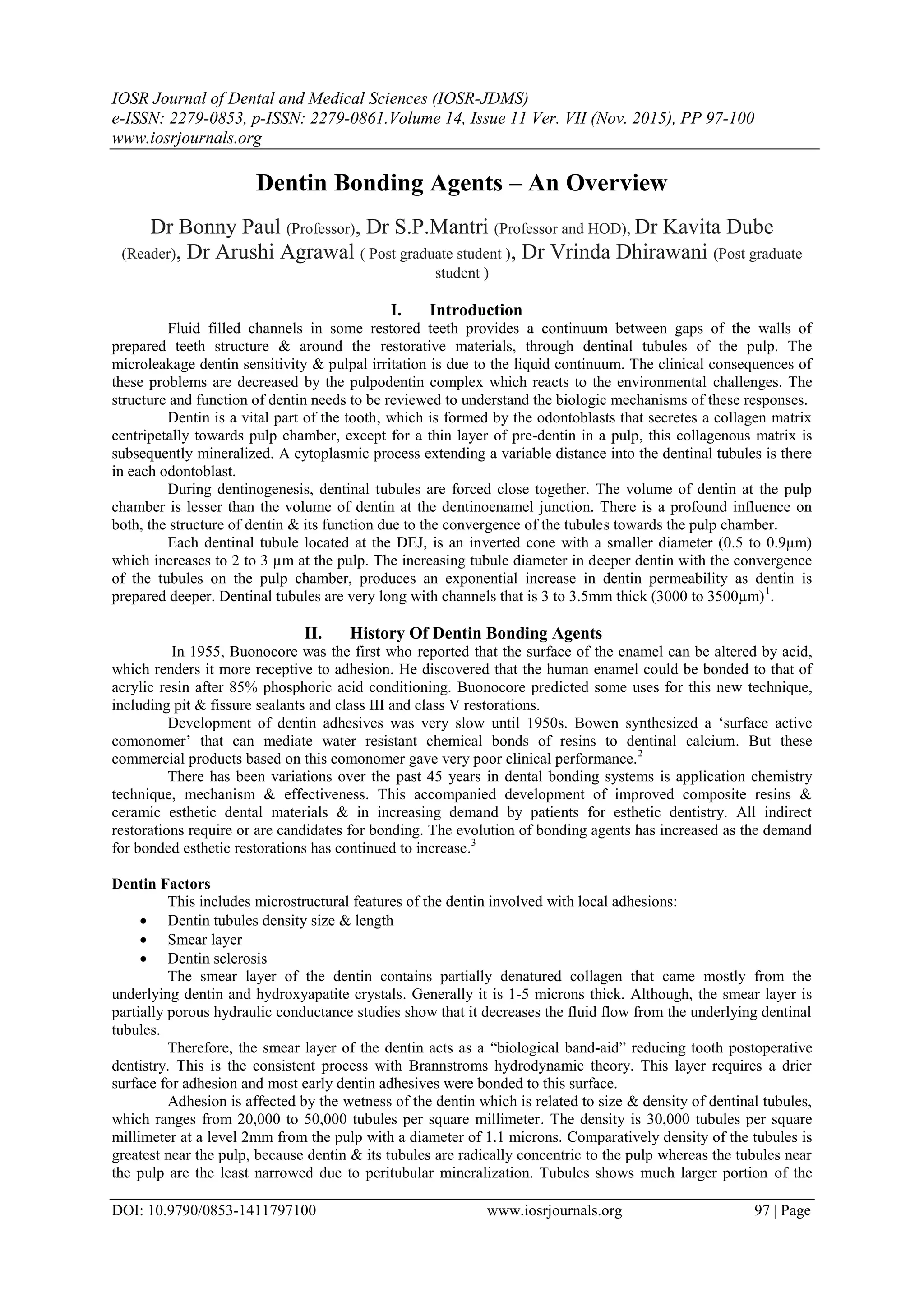 Dentin Bonding Agents An Overview PDF