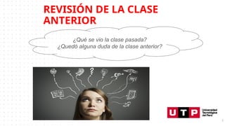 REVISIÓN DE LA CLASE
ANTERIOR
2
¿Qué se vio la clase pasada?
¿Quedó alguna duda de la clase anterior?
 