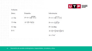 a. Geometría de canales rectangulares, trapezoidales, circulares y otros.
 