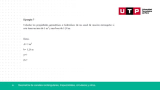 a. Geometría de canales rectangulares, trapezoidales, circulares y otros.
 