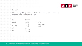 a. Geometría de canales rectangulares, trapezoidales, circulares y otros.
 