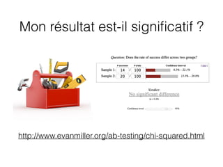 Mon résultat est-il signiﬁcatif ?
http://www.evanmiller.org/ab-testing/chi-squared.html
 