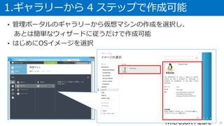 オンデマンドでディスク追加が可能
• ポータルから仮想マシンに対して、データディスクを追加可能
• データディスクはWindowsの場合、Eドライブ以降に割り当て
• ホストキャッシュ設定を行い、読取りのパフォーマンスを向上できる
28
 