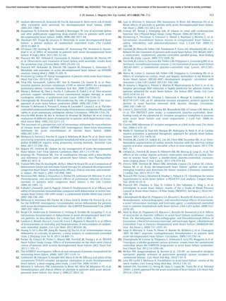 37. Sackner-Bernstein JD, Kowalski M, Fox M, Aaronson K. Short-term risk of death
after treatment with nesiritide for decompensated heart failure. JAMA.
2005;293:1900–5.
38. Hauptman PJ, Schnitzler MA, Swindle J, Borroughs TE. Use of nesiritide before
and after publications suggesting drug-related risks in patients with acute
decompensated heart failure. JAMA. 2006;296:1877–84.
39. Abraham WT, Trupp RJ, Jarjoura D. Nesiritide in acute decompensated heart
failure: a pooled analysis of randomized controlled trials. Clin Cardiol.
2010;33:484–9.
40. O’Connor CM, Starling RC, Hernandez AF, Armstrong PW, Dickstein K, Hassel-
blad V, et al. Effect of nesiritide in patients with acute decompensated heart
failure. N Engl J Med. 2011;365:32–43.
41. Peacock 4th WF, Holland R, Gyarmathy R, Dunbar L, Klapholz M, Horton DP,
et al. Observation unit treatment of heart failure with nesiritide: results form
the proaction trial. J Emerg Med. 2005;29:243–52.
42. Peacock WF, Hollander JE, Diercks DB, Lopatin M, Fonarow G, Emerman CL.
Morphine and outcomes in acute decompensated heart failure: an ADHERE
analysis. Emerg Med J. 2008;25:205–9.
43. Fermann GJ, Collins SP. Initial management of patients with acute heart failure.
Heart Fail Clin. 2013;9:291–303.
44. Vital FM, SaconatoH, Ladeira MT, Sen A, Hawkes CA, Soares B, et al. Non-
invasive positive pressure ventilation (CPAP or bilevel NPPV) for cardiogenic
pulmonary edema. Cochrane Database Syst Rev. 2008;3:CD005351.
45. Masip J, Betbesé AJ, Páez J, Vecilla F, Cañizares R, Padró J, et al. Non-invasive
pressure support ventilation versus conventional oxygen therapy in acute
cardiogenic oedema: a randomised trial. Lancet. 2000;356:2126–32.
46. Gheorghiade M, Braunwald E. Reconsidering the role of digoxin in the man-
agement of acute heart failure syndromes. JAMA. 2009;302:2146–7.
47. Annane D, Bellissant E, Pussard E, Asmar R, Lacombe F, Lanata E, et al. Placebo-
controlled randomizeddouble-blind studyofintravenous enalaprilatefﬁcacy and
safety in acute pulmonary cardiogenic edema. Circulation. 1996;94:1316–24.
48. Hirschl MM, Binder M, Bur A, Herkner H, Brunner M, Müllner M, et al. Clinical
evaluation of different doses of enalaprilat in patients with hypertensive crisis.
Arch Intern Med. 1995;155:2217–23.
49. The outcomes of a prospective trial of intravenous milrinone for exacerbations
of chronic heart failure (OPTIME-CHF) investigators. Short-term intravenous
milrinone for acute exacerbations of chronic heart failure. JAMA.
2002;287:1541–7.
50. Mebazaa A, Parissis J, Porcher R, Gayat E, Nikolaou M, Boas FV, et al. Short-term
survival by treatment among patients hospitalized with acute heart failure: the
global ALARM-HF registry using propensity scoring methods. Intensive Care
Med. 2011;37:290–301.
51. Majure DT, Teerlink JR. Update on the management of acute decompensated
heart failure. Curr Treat Options Cardiovasc Med. 2011;13:570–85.
52. Jennings DL, Thompson ML. Use of combination therapy with a beta-blocker
and milrinone in patients with advanced heart failure. Ann Pharmacother.
2009;43:1872–6.
53. Yamani MH, Haji SA, Starling RC, Kelly L, Albert N, Knack DL, et al. Comparison of
dobutamine-based and milrinone-based therapy for advanced decompensated
congestive heart failure: hemodynamic efﬁcacy, clinical outcome, and econom-
ic impact. Am Heart J. 2001;142:998–1002.
54. Nieminen MS, Akkila J, Hasenfuss G, Kleber FX, Lehtonen LA, Mitrovic V, et al.
Hemodynamic and neurohumoral effects of continuous infusion of levosi-
mendan in patients with congestive heart failure. J Am Coll Cardiol.
2000;36:1903–12.
55. Follath F, Cleland JG, Just H, Papp JG, Scholz H, Peuhkurtinen K, et al. Efﬁcacy and
safety of intravenous levosimendan compared with dobutamine in severe low-
output heart failure (the LIDO study): a randomized double-blind trial. Lancet.
2002;360:196–202.
56. Mebazaa A, Nieminen MS, Packer M, Cohen-Solal A, Kleber FX, Pocock SJ, et al;
for the SURVIVE investigators. Levosimendan versus dobutamine for patients
with acute decompensated heart failure: the SURVIVE Randomized Trial. JAMA.
2007;297:1883–91.
57. Bergh CH, Andersson B, Dahlström U, Forfang K, Kivikko M, Sarapohja T, et al.
Intravenous levosimendan vs dobutamine in acute decompensated heart fail-
ure patients on beta-blockers. Eur J Heart Fail. 2010;12:404–10.
58. Landoni G, Biondi-Zoccai G, Greco M, Greco T, Bignami E, Morelli A, et al. Effects
of levosimendan on mortality and hospitalization. A meta-analysis of random-
ized controlled studies. Crit Care Med. 2012;40:634–46.
59. Huang X, Lei S, Zhu MF, Jiang RL, Huang LQ, Xia GL, et al. Levosimendan versus
dobutamin in critically ill patients: a meta-analysis of randomized controlled
trials. J Zhejiang Univ Sci B. 2013;14:400–15.
60. Packer M, Colucci W, Fisher L, Massie BM, Teerlink JR, Young J, et al; REVIVE
Heart Failure Study Group.. Effects of levosimendan on the short-term clinical
course of patients with acutely decompensated heart failure. JACC Heart Fail.
2013;1:103–11.
61. The EVEREST investigators. Effects of oral tolvaptan in patients hospitalized for
worsening heart failure. JAMA. 2007;297:1319–31.
62. Goldsmith SR, Elkayam U, Haught WH, Barve A, He W. Efﬁcacy and safety of the
vasopressin V1A/V2-receptor antagonist conivaptan in acute decompensated
heart failure: a dose-ranging pilot study. J Card Fail. 2008;14:641–7.
63. Mitrovic V, Seferovic PM, Simeunovic D, Ristic AD, Miric M, Moyseiev VS, et al.
Hemodynamics and clinical effects of ularitide in patients with acute decom-
pensated heart failure. Eur Heart J. 2006;27:2823–32.
64. Luss H, Mitrovic V, Seferovic PM, Simeunovic D, Ristic AD, Moyseiev VS, et al.
Renal effects of ularitide in patients with acute decompensated heart failure.
Am Heart J. 2008;155:1012. e1-8.
65. Conrad KP, Novak J. Emerging role of relaxin in renal and cardiovascular
function. Am J Physiol Regul Integr Comp Physiol. 2004;287:R250–61.
66. Dschietzig T, Teichman S, Unemori E, Wood S, Boehmer J, Richter C, et al.
Intravenous recombinant human relaxin in compensated heart failure: a
safety, tolerability, and pharmacodynamics trial. J Card Fail. 2009;15:
182–90.
67. Teerlink JR, Metra M, Felker GM, Ponikowski P, Voors AA, Weatherley BD, et al.
Relaxin for the treatment of patients with acute heart failure (Pre-RELAX-AHF):
a multicenter, randomized, placebo-controlled parallel-group, dose-ﬁnding
phase IIb study. Lancet. 2009;373:1429–39.
68. Teerlink JR, Cotter G, Davison BA, Felker GM, Filippatos G, Greenberg BH, et al.
Serelaxin, recombinant human relaxin-2, for treatment of acute heart failure
(RELAX-AHF): a randomized placebo-controlled trial. Lancet. 2013;381:
29–39.
69. Metra M, Cotter G, Davison BA, Felker GM, Filippatos G, Greenberg PH, et al.
Effects of serelaxin on cardiac, renal, and hepatic biomarkers in the Relaxin in
Acute Heart failure (RELAX-AHF) development program: correlation with
outcomes. J Am Coll Cardiol. 2013;61:196–206.
70. Di Somma S, Magrini L, Pittoni V, Marino R, Mastrantuono A, Ferri E, et al. In-
hospital percentage BNP reduction is highly predictive for adverse events in
patients admitted for acute heart failure: the Italian RED Study. Crit Care.
2010;14:R116–23.
71. Gottlieb SS, Brateer DC, Thomas L, Havranek E, Bourge R, Goldman S, et al.
BG9719 (CVT-124), an A1 adenosine receptor antagonist, protects against the
decline in renal function observed with diuretic therapy. Circulation.
2002;105:1348–53.
72. Cotter G, Dittrich HC, Weatherley BD, Bloomﬁeld DM, O’Connor CM, Metra M,
et al. The PROTECT pilot study: a randomized, placebo-controlled, dose-
ﬁnding study of the adenosine A1 receptor antagonist rolofylline in patients
with acute heart failure and renal impairment. J Card Fail. 2008;14:
631–40.
73. Givertz MM. Adenosine A1 receptor antagonists at a fork in the road. Circ Heart
Fail. 2009;2:519–22.
74. Malik FI, Hartman JJ, Elias KA, Morgan BP, Rodriguez H, Brejc K, et al. Cardiac
myosin activation: a potential therapeutic approach for systolic heart failure.
Science. 2011;331:1439–43.
75. Teerlink JR, Clarke CP, Saikali KG, Lee JH, Chen MM, Escandon RD, et al. Dose-
dependent augmentation of cardiac systolic function with the selective cardiac
myosin activator, omecamtiv mecarbil: a ﬁrst-in-man study. Lancet. 2011;378:
667–75.
76. Cleland JG, Teerlink JR, Senior R, Nifontov EM, Mc Murray JJ, Lang CC, et al. The
effects of the cardiac myosin activator, omecamtiv mecarbil, on cardiac func-
tion in systolic heart failure: a double-blind, placebo-controlled, crossover,
dose-ranging phase 2 trial. Lancet. 2011;378:676–83.
77. Givertz MM, Teerlink JR, Albert NM, Westlake Canary CA, Collins SP, Colvin-
Adams M, et al. Acute decompensated heart failure: update on new and
emerging evidence and directions for future research. Consensus statement.
J Cardiac Fail. 2013;19:371–89.
78. Peacock FW, Varon J, Ebrahimi R, Dunbar L, Pollack Jr CV. Clevidipine for severe
hypertension in acute heart failure: a VELOCITY trial analysis. Congest Heart
Fail. 2010;16:55–9.
79. Peacock WF, Chandra A, Char D, Collins S, Der Sahakian G, Ding L, et al.
Clevidipine in acute heart failure: results of the a Study of Blood Pressure
Control in Acute Heart Failure—A Pilot Study (PRONTO). Am Heart J. 2014;167:
529–36.
80. Gheorghiade M, Blair JE, Filippatos GS, Macarie C, Ruzyllo W, Korewicki J, et al.
Hemodynamic, echocardiographic, and neurohormonal effects of istaroxime,
a novel intravenous inotropic and lusitropic agent: a randomized controlled
trial in patients hospitalized with heart failure. J Am Coll Cardiol. 2008;552:
2276–85.
81. Shah SJ, Blair JE, Filippatos GS, Macarie C, Ruzyllo W, Korewicki J, et al. Effects
of istaroxime on diastolic stiffness in acute heart failure syndromes: results
from the Hemodynamic, Echocardiographic and Neurohormonal Effects of
Istaroxime, a Novel Intravenous Inotropic and Iusitropic Agent: a Randomized
Controlled Trial in Patients Hospitalized with Heart Failure (HORIZON-HF)
trial. Am Heart J. 2009;157:1035–41.
82. Lapp H, Mitrovic V, Franz N, Heuer H, Buerke M, Wolfertz J, et al. Cinaciguat
(BAY 58-2667) improves cardiopulmonary hemodynamics in patients with
acute decompensated heart failure. Circulation. 2009;119:2781–8.
83. Gheorghiade M, Greene SJ, Filippatos G, Erdmann E, Levy PD, Maggioni A, et al.
Cinaciguat, a soluble guanylate cyclase activator: results from the randomized,
controlled, phase IIb COMPOSE programme in acute heart failure syndromes.
Eur J Heart Fail. 2012;14:1056–66.
84. McKye PM, Sangaralingham SJ, Burnett Jr JC. CD-NP: an innovative designer
natriuretic peptide activator of particulate guanylyl cyclase receptors for
cardiorenal disease. Curr Heart Fail Rep. 2010;7:93–9.
85. Levy PD, Laribi S, Mebazaa A. Vasodilators in acute heart failure: review of the
latest studies. Curr Emerg Hosp Med Rep. 2014;2:126–32.
86. Sabbah HN, Tocchetti CG, Wang M, Daya S, Gupta RC, Tunin RS, et al. Nitroxyl
(HNO): a novel approach for the acute treatment of heart failure. Circ Heart Fail.
2013;6:1250–8.
S. Di Somma, L. Magrini / Rev Esp Cardiol. 2015;68(8):706–713 713
Document downloaded from https://www.revespcardiol.org/?ref=2100045888, day 20/04/2023. This copy is for personal use. Any transmission of this document by any media or format is strictly prohibited.
Document downloaded from https://www.revespcardiol.org/?ref=2100045888, day 20/04/2023. This copy is for personal use. Any transmission of this document by any media or format is strictly prohibited.
 