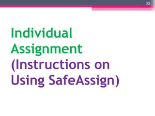 Individual Assignment (Instructions on Using SafeAssign) 