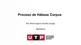 Proceso de Hábeas Corpus
Semana 4
Dra. María Eugenia Zevallos Loyaga
 