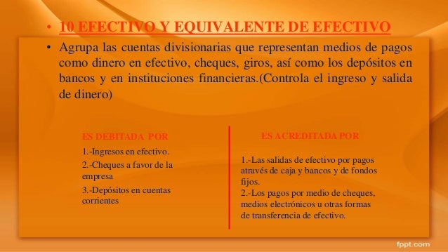Resultado de imagen para imagenes de la cuenta 10 efectivo y equivalentes de efectivo