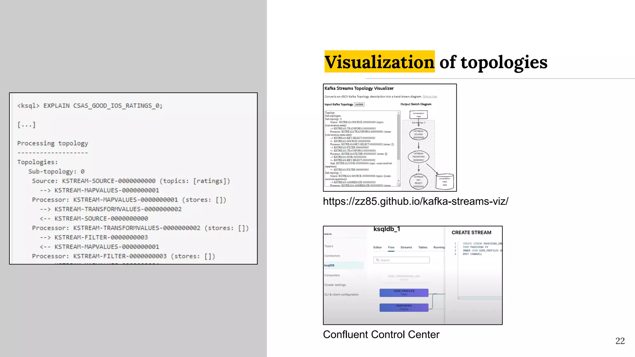 @SimonAubury
Visualization of topologies
22
https://zz85.github.io/kafka-streams-viz/
Confluent Control Center
 