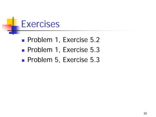 Exercises
 Problem 1, Exercise 5.2
 Problem 1, Exercise 5.3
 Problem 5, Exercise 5.3




                           30
 