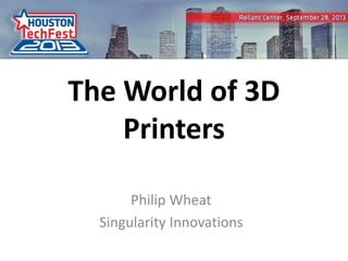 0
The World of 3D
Printers
Philip Wheat
Singularity Innovations
 